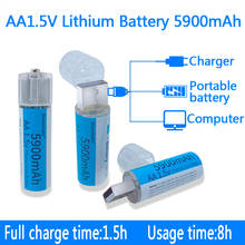 Batería recargable de 1,5 V AA, pila AA recargable por USB de 5900mAh, batería de polímero de litio de carga rápida por USB 2024 - compra barato