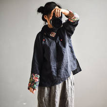 Блузка женская льняная в стиле пэчворк, свободный винтажный топ из рами, Асимметричная рубашка с соединением, осень 2020 2024 - купить недорого