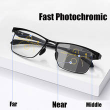 Óculos de leitura fotocromático, alta qualidade, homens, amplifocal, resina, anti-azul, para presbiopia, armação de metal 15 2024 - compre barato