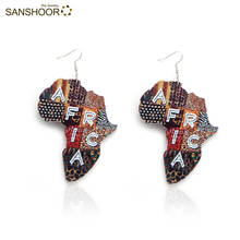 SANSHOOR-pendientes de madera Natural con estampado de mapa de África, pendientes de un lado, venta al por mayor, 1 par 2024 - compra barato