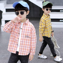 Boys Plaid Shirt Children's Spring Autumn Cotton Turn-down Collar Fashion Letter Casual Tops Kids Clothing Child Clothes For Boy 2024 - buy cheap