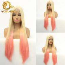 Yomagic Long Straight Synthetic Hair Lace Front Wigs for Women Natural Hairline Ombre Blonde Color Synthetic Glueless Lace Wigs 2024 - buy cheap