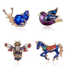 Colorful Enamel Metal  Horse Delicate Little Bee Blue Snails Brooches Collar Badge Women Men Child Cartoon Animal Jewelry 2024 - buy cheap