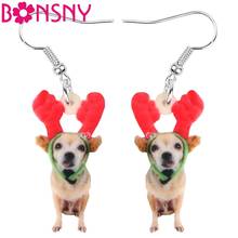 Bonsny Acrylic Christmas Antlers Chihuahua Dog Earrings Drop Dangle Animal Jewelry For Women Girl Teen Kid Party Decoration Gift 2024 - buy cheap