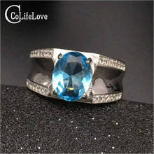 Anel topázio azul para homens, anel masculino de prata esterlina 925 natural 7x9mm, joia de prata clássica para homens 2024 - compre barato