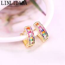 5Pair Gold Filled Fashion Women Colorful / Clear Color Rainbow CZ Cubic Zirconia Trendy Hoop Earrings Jewelry 2024 - buy cheap