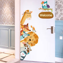 Pegatinas de pared de bienvenida de animales de dibujos animados, Muraux DIY, calcomanías de Mural para habitaciones de niños, decoración de puerta de armario de dormitorio de bebé 2024 - compra barato