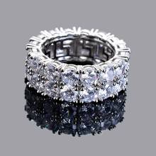 Мужское медное кольцо с двумя рядами пасьянсов, золотистое кольцо с кубическим цирконием, модные ювелирные украшения в стиле хип-хоп 2024 - купить недорого