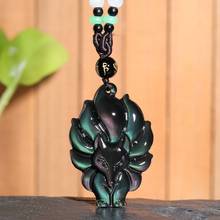 Pingente de ouro obsidiana de jade três caudas de raposa, esculpido natural, preto, verde, joias da moda, amuleto da sorte, presentes para homens 2024 - compre barato
