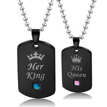1 par de colares e pingentes elegantes, colar preto com ponta e pingentes de joias em aço inoxidável para bff, king e sua rainha 2024 - compre barato