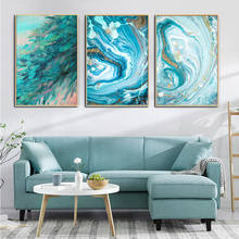 Scandinavian Abstract Marble Ocean Blue Wave Landscape Canvas Painting Poster Wall Pictures For Living Room Home Decoration 2024 - buy cheap