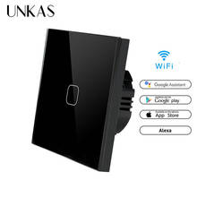 UNKAS Crystal Glass Panel EU/UK Alexa / Google Home WIFI Smart Touch Switch APP Wireless Remote Light Wall Switch 2024 - buy cheap