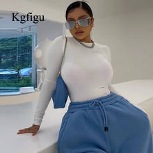 KGFIGU 2020 New Arrivals Manga Comprida O Pescoço Magro Spandex Bodysuit Branco Soild Cor Sexy da Festa de Aniversário Do Clube Das Mulheres Macacão 2024 - compre barato