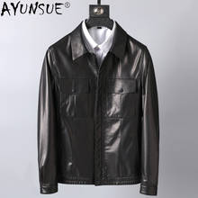 Ayunsua jaqueta curta masculina de couro legítimo 2020, roupa coreana casual lxr452 2024 - compre barato