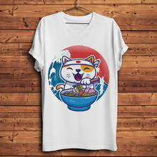 Camiseta divertida de anime Maneki neko para hombre, camisa divertida de ramen con gato de la suerte, blanca, informal, de manga corta, hipster, unisex 2024 - compra barato