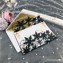 Tarjetas de invitación de boda con diseño de copo de nieve cortadas con láser, sobres con purpurina, texto personalizado, tarjetas de fiesta de boda, 50 Uds. 2024 - compra barato