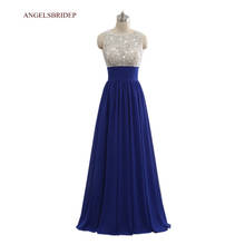 Elegant Sheer Neck Long Evening Dresses Chiffon A-Line Beading Floor-Length Vestidos de festa Special Occasion Prom Party Gowns 2024 - buy cheap