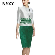 NYZY-vestido de encaje elegante M347 para madre de la novia, ropa de fiesta de boda, color verde plateado, 2 piezas 2024 - compra barato