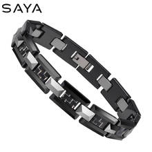 2021 Men Black Ceramic and Tungsten H Style Link Bracelet Inlay Carbon Fiber Male Gift, Free Shipping, Engraving 2024 - buy cheap