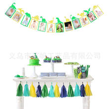 Guirnalda de primer cumpleaños de dinosaurio para niños, cartel de foto mensual, Decoración de cumpleaños para Baby Shower, 12 meses 2024 - compra barato