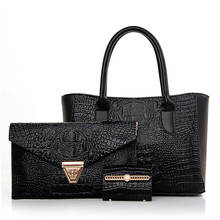 Luxury Patent Leather Alligator Handbags 3PCS Shoulder Crossbody Bag For Women Casual Tote Messenger Bags Set Clutch Feminina 2024 - buy cheap