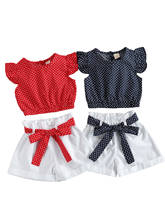 1-5Years Girls Summer Clothing Sets Children Kids Fly Sleeve Polka Dot Printed T-shirts Tops+Belt Shorts Holiday Casual Outfits 2024 - buy cheap