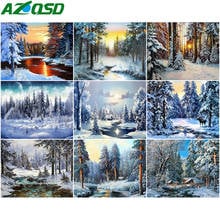 Pintura por números azqsd, artesanal de paisagem de inverno 40x50cm para colorir por números de floresta, arte de parede para quarto de casa 2024 - compre barato