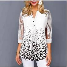 Plus size 4xl 5xl camisa blusa feminina 2021 primavera verão novos topos com decote em v meia manga laço splice impressão boho camisa feminina 2024 - compre barato