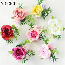 YO CHO Wrist Corsages and Boutonniere Wedding Silk Rose Sister Wrist Bracelet Prom Party Men Buttonhole Women Wristband Flowers 2024 - buy cheap