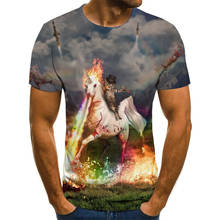 Camiseta con estampado 3D de animales para hombre, top de manga corta de verano, camiseta divertida con estampado de caballo en 3D, camiseta informal para hombre 2024 - compra barato