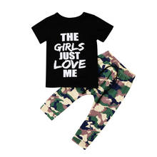 pudcoco 1-6Y Kids baby Boy clothes set girls love me letter T-shirt Camo Pants 2Pcs Outfits cool baby boys Clothing Set 2024 - buy cheap