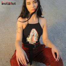 InstaHot Casual Summer Crop Top Halterneck Sexy Women Backless Printed Slim Harajuku Sleeveless Camisole 2021 Y2K Camis Female 2024 - buy cheap