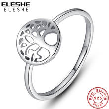 Eleshe anel 100% de prata esterlina 925 genuína, anel clássico simples de árvore da vida, anéis de dedos para mulheres, joias da moda, presente de natal 2024 - compre barato