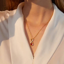 Charming Women's Red Heart-shaped Pendant Necklace Fashion Geometric Number 8 Gold Clavicle Chain Romantic Party Jewelry Gift 2024 - buy cheap