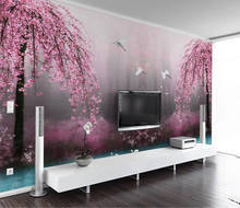 Custom 3D Wallpaper Mural 3D living room tv Background Bedroom Wallpaper Fantasy pink cherry blossom Swan Lake Mural Wallpaper 2024 - buy cheap