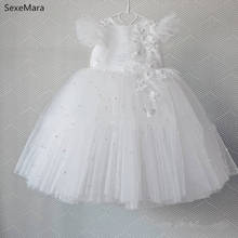 Real White Infant Girl Christening Dress Princess Birthday Dress Pearls Puffy Flower Girl Dress Photoshoot 1-14Y 2024 - buy cheap