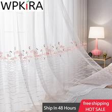 Cortina de tule branco com bordado flamingo rosa estilo nórdico voile para sala quarto janela painel de tela transparente zh066h 2024 - compre barato