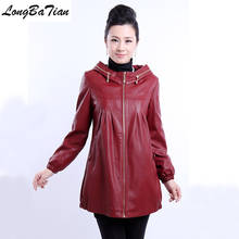 Big size 5XL long jacket and autumn 2020 clothing with a hood for women winter leather coat black 2024 - buy cheap