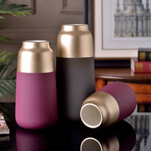 1pc Modern Ceramic Vase Purple Grey Porcelain Vase with Gold-plated Glazed Home Decoration Centerpiece Desktop Vase 2024 - купить недорого