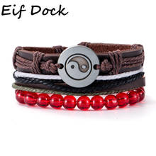 Eif Dock 3pcs/Set Yin Yang Bracelet Handmade Braided Leather Bracelets Tai Chi Red Glass Beads Bangles Punk Jewelry For Men Gift 2024 - buy cheap