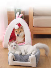 Ins Collapsible Pet Dog Cat House Plush Ears cat cave Kennel Beds Winter Warm Dog Beds Mats Nest cat sofa cushion Pet Supplies 2024 - buy cheap