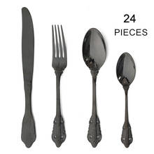 24Pcs/Set Black Dinnerware Set Rose Tableware Set 304 Stainless Steel Flatware Knife Fork Spoon Dinner Set Mirror Cutlery Set 2024 - buy cheap
