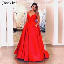 JaneVini Elegant Red Long Prom Dresses 2020 V Neck A Line Backless Floor Length Formal Party Satin Dress Plus Size Avond Jurken 2024 - buy cheap