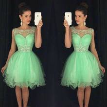 Elegant A-Line Short Beaded Organza Homecoming Dresses with Pockets O-Neck Rhinestone Knee Length Graduation Dresses for Juniors 2024 - buy cheap