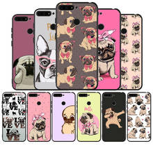 cartoon pug black Silicone Phone Case For honor 20 Pro 8 8X 9 10 20 Lite for Mate 10 30 Lite Pro cover 2024 - buy cheap