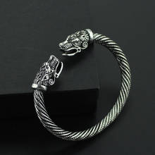 Pulseira viking de joias indianas, pulseira com cabeça de lobo aberta ajustável 2024 - compre barato