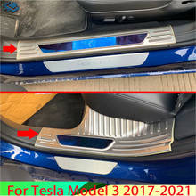 Protector interior de acero inoxidable para Panel de umbral de puerta, placa de desgaste, embellecedor de paso, para Tesla modelo 3, 2017, 2018, 2019 2024 - compra barato