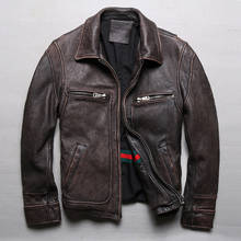 Plus Size S-5XL 2020 Men's Retro Brown Genuine Leather Classic Vintage Motorcycle Jacket High Quality Thick Cowhide Coats 2024 - buy cheap