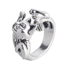 Anel de dedo chique com forma de gato, anel de prata com abertura para festa, presente para garotas, nova moda 2024 - compre barato