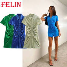 Платье FELIN женское бархатное с коротким рукавом, зеленое вечернее мини-платье на бретелях, элегантная шикарвечерние одежда, на лето 2024 - купить недорого